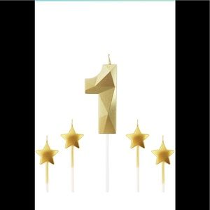 Gold number 1 birthday candles and 2.76-inch star birthday candles, 3D diamond